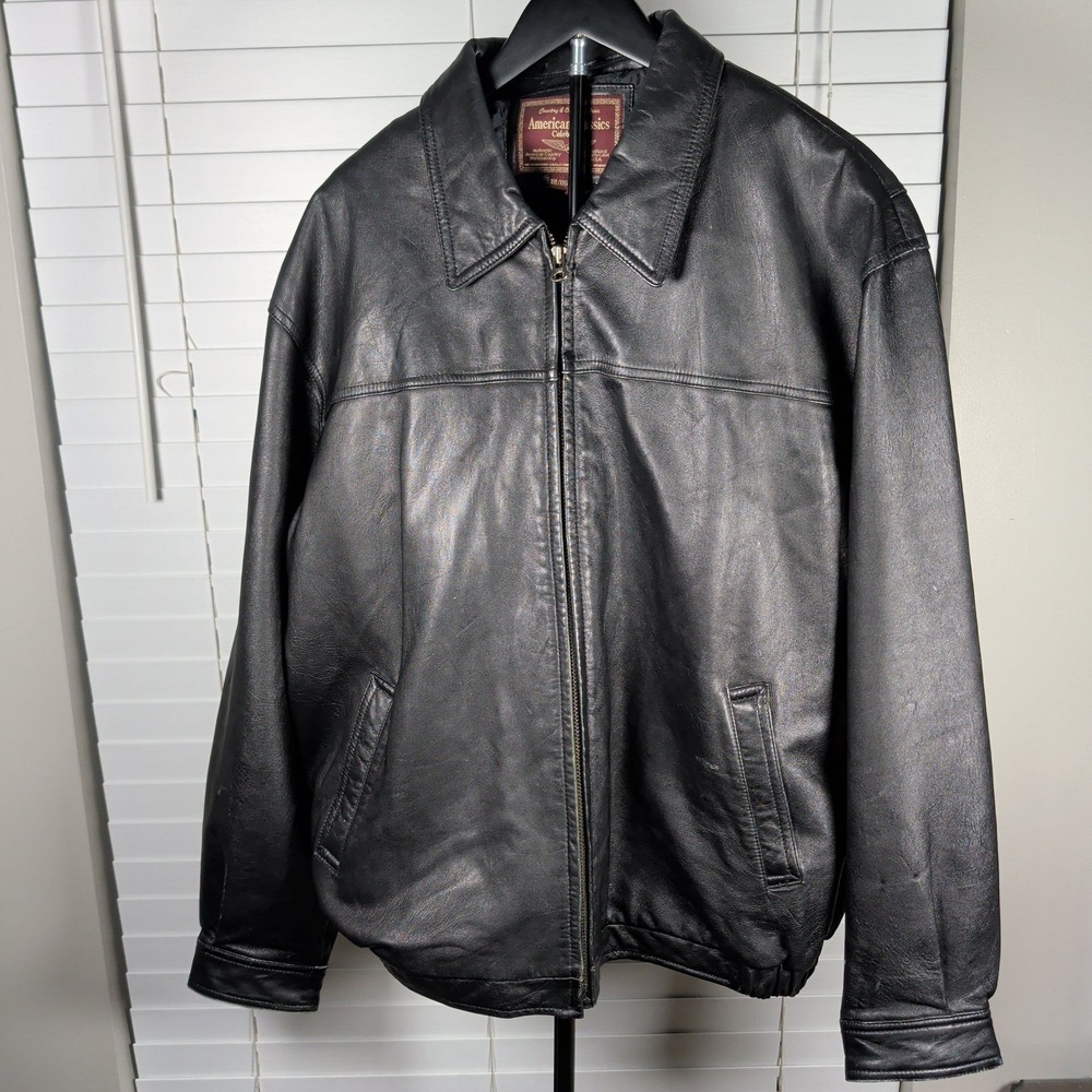 American Classics Colebrook Leather Jacket Mens XXL Black Bomber Zip Excellent